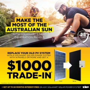 $1000 trade in bonus when replacing your old solar system with a new Solahart solar power system