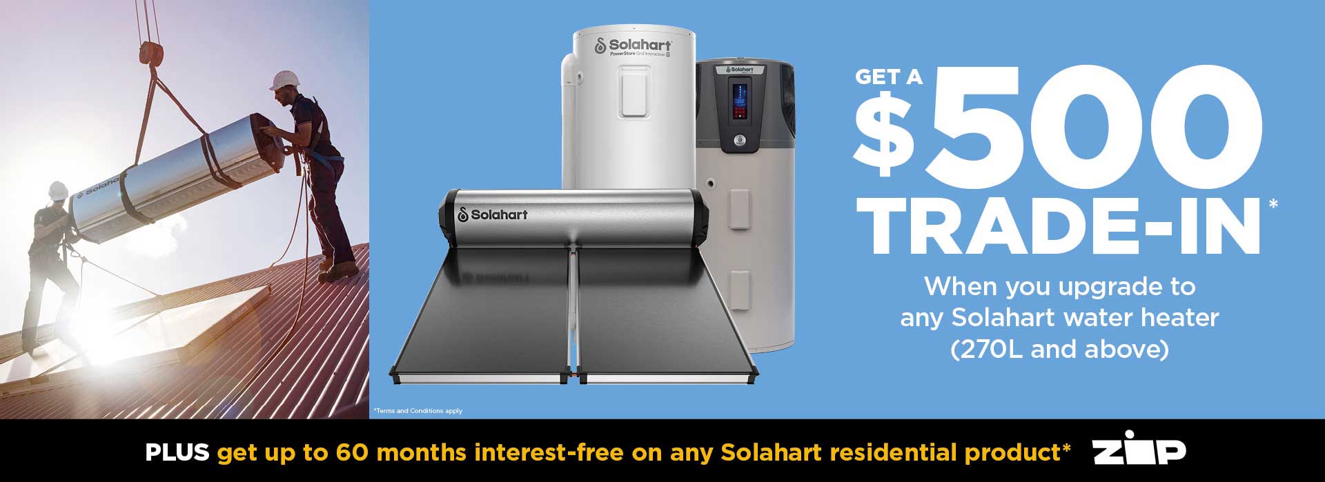 Get a $500 trade-in on Solahart hot water systems