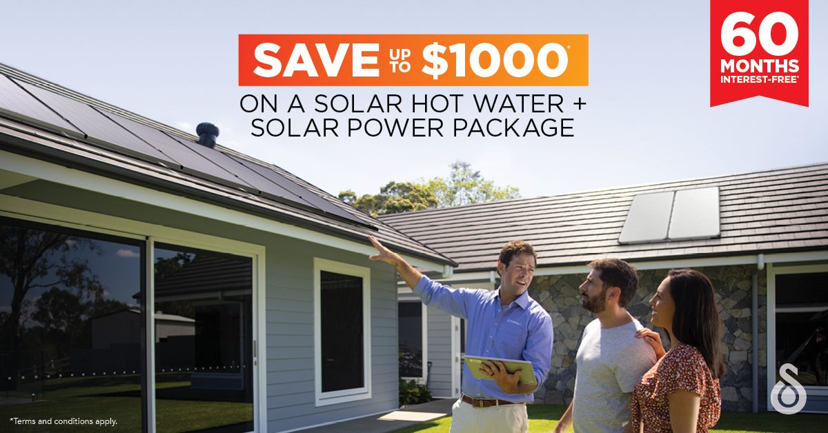 Solahart 60 month interest-free and save up to $1000 on a solar hot water and solar power package.